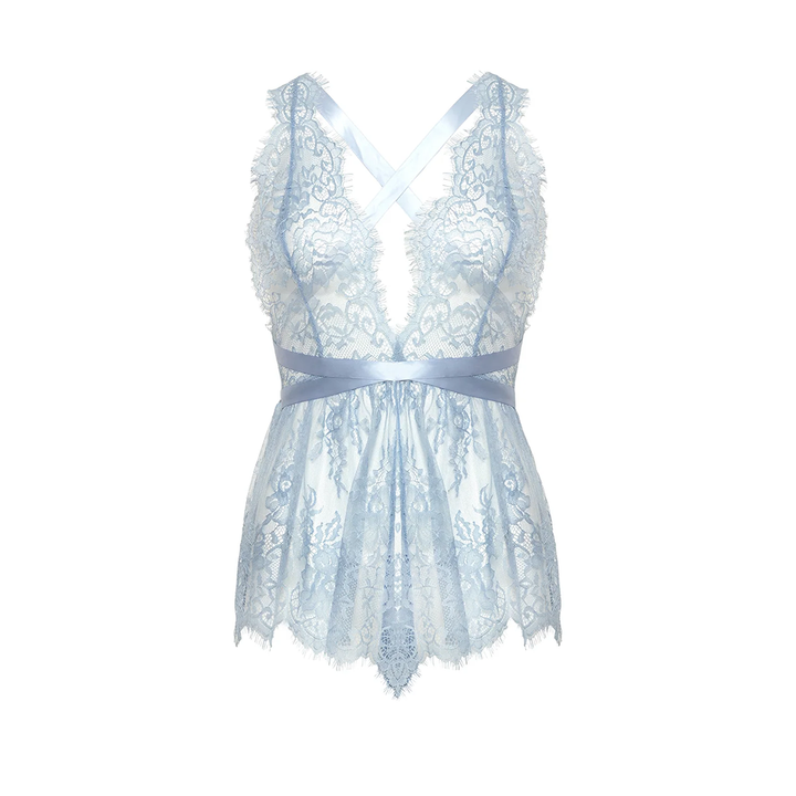 Brea Lace Romper Blue