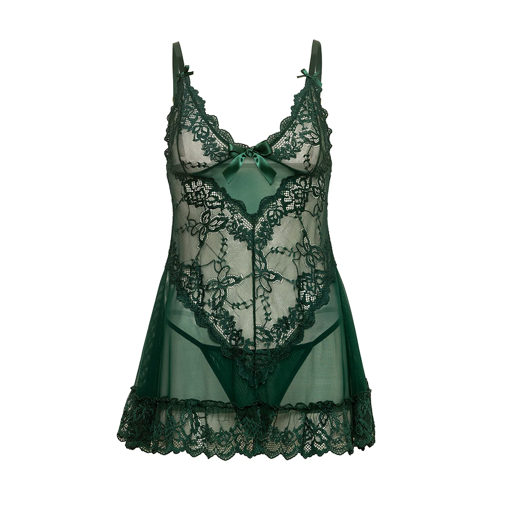 Valentine Soft Cup Lacey Babydoll with Bows and G-String Rainforest
