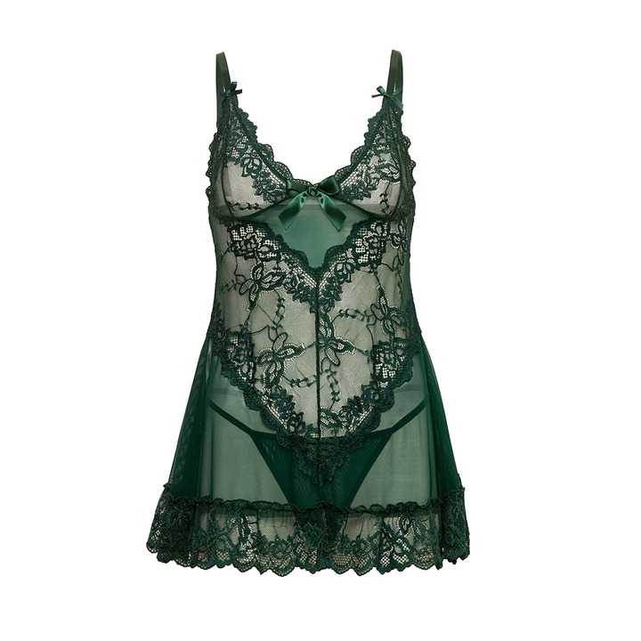 Valentine Soft Cup Lacey Babydoll with Bows and G-String Rainforest