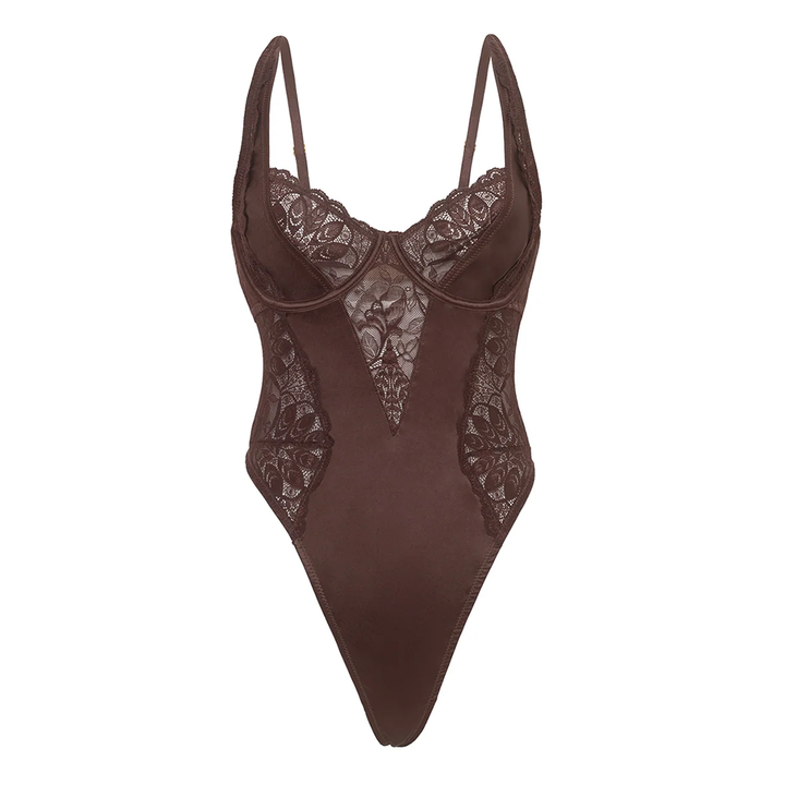 Adeline Satin & Lace Teddy Chocolate