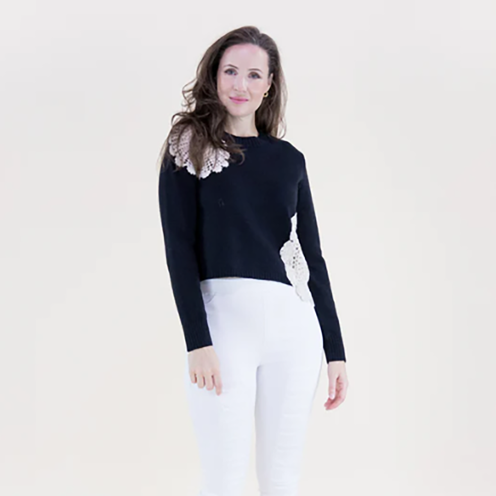 Asymmetrical Crochet Cropped Crew Neck Sweater