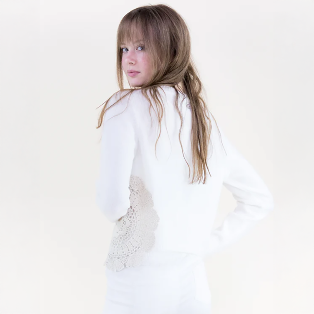 Asymmetrical Crochet Cropped Crew Neck Sweater