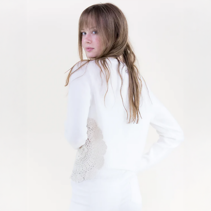 Asymmetrical Crochet Cropped Crew Neck Sweater