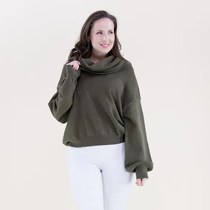 Classy Draped Rib Cowl Neck Sweater Sage