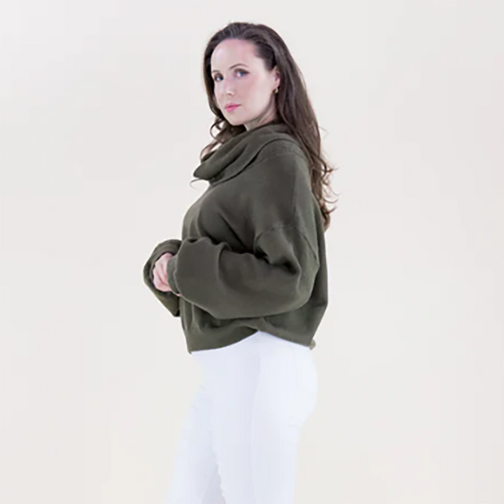 Classy Draped Rib Cowl Neck Sweater Sage