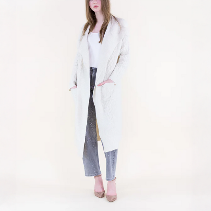 Shawl Collar Cable Stitch Lounge Coatigan Beige