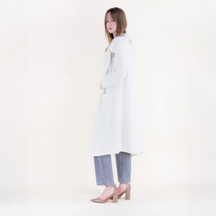 Shawl Collar Cable Stitch Lounge Coatigan Beige