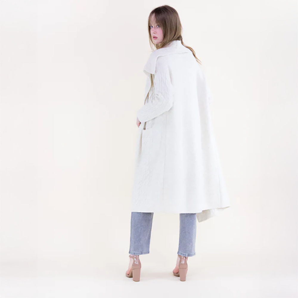 Shawl Collar Cable Stitch Lounge Coatigan Beige