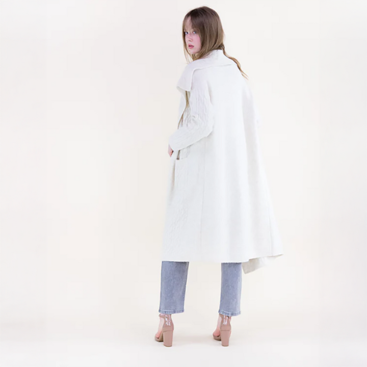 Shawl Collar Cable Stitch Lounge Coatigan Beige