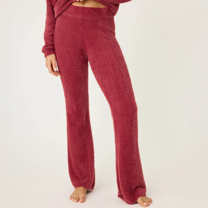 Full Of Holiday Spirit Feather Knit Pant Earth Red