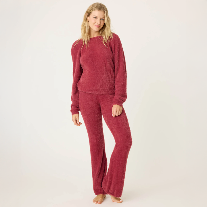 Full Of Holiday Spirit Feather Knit Pant Earth Red