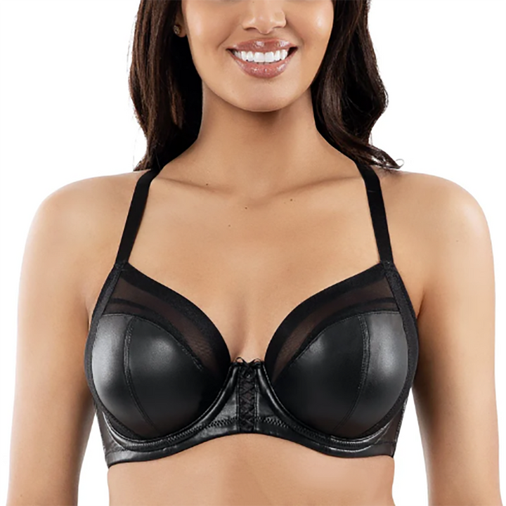 Stevie Unlined Faux Leather Bra Black