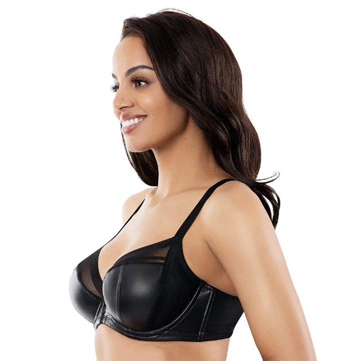 Stevie Unlined Faux Leather Bra Black