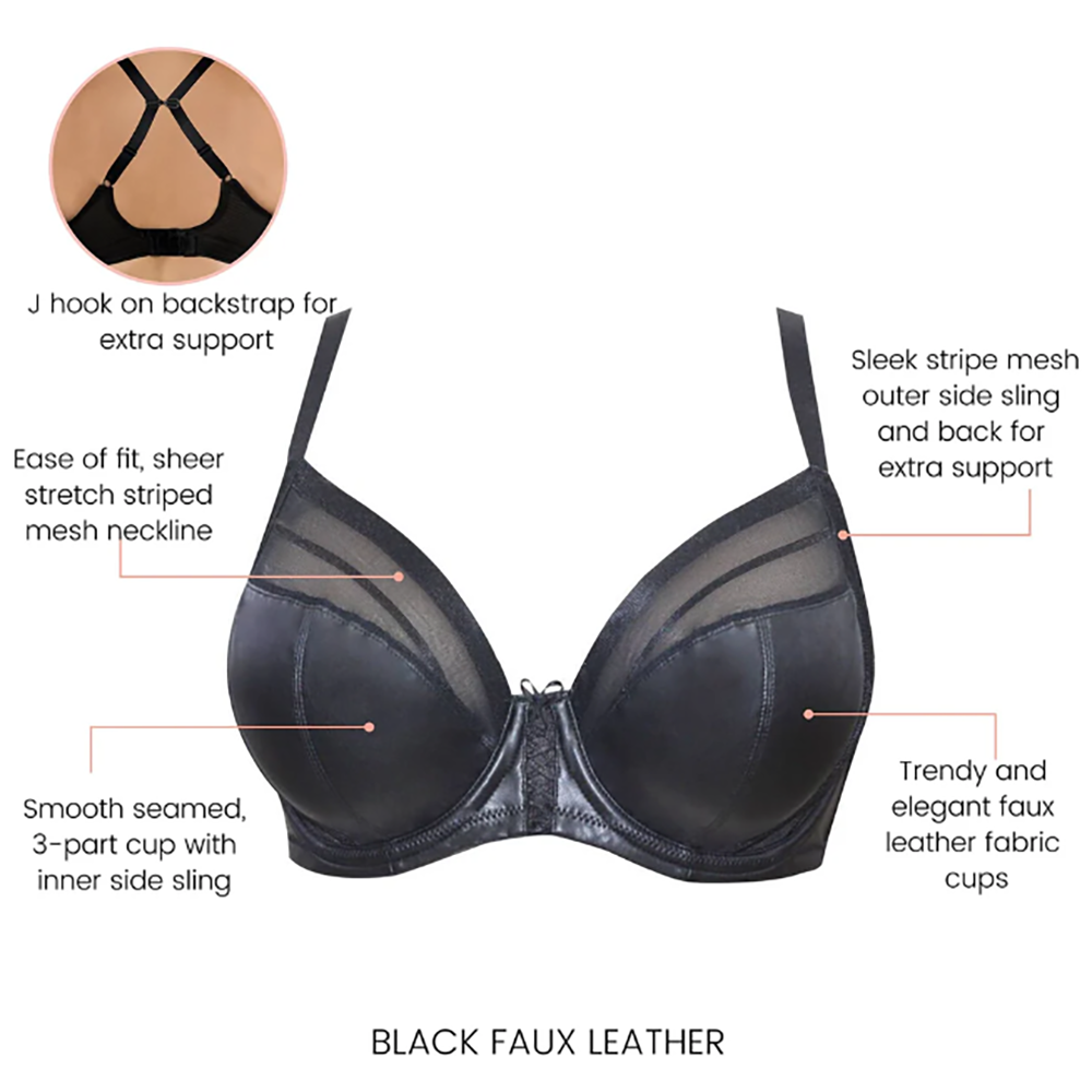 Stevie Unlined Faux Leather Bra Black