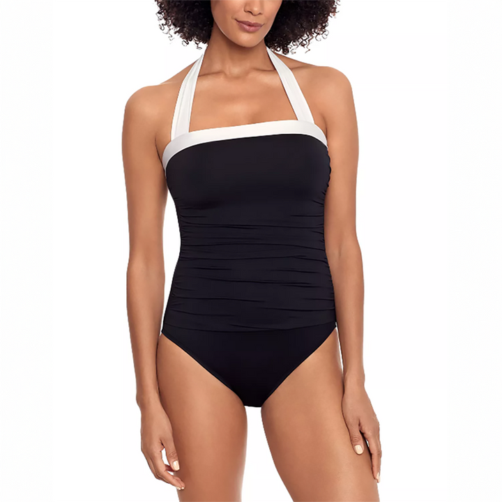 Shirred Bandeau One Piece Swimsuit Black
