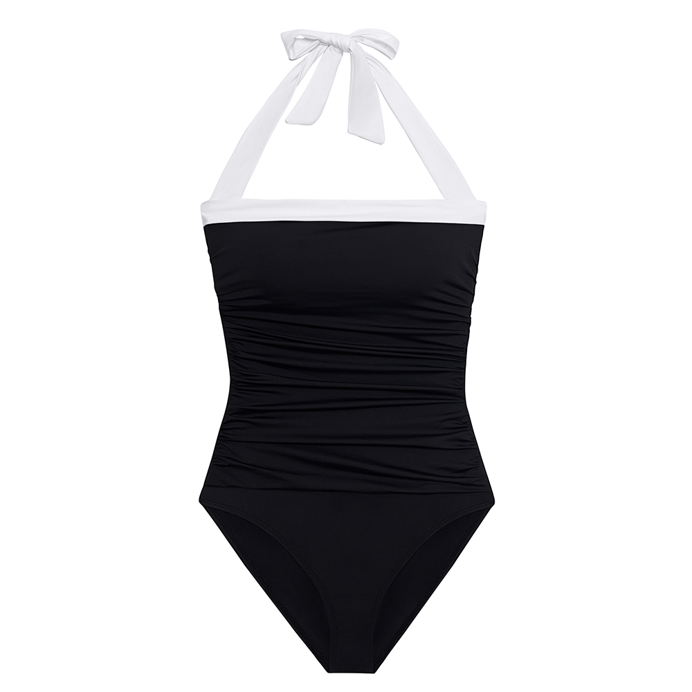 Shirred Bandeau One Piece Swimsuit Black