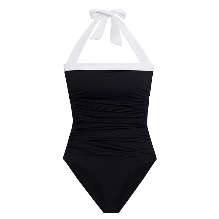 Shirred Bandeau One Piece Swimsuit Black