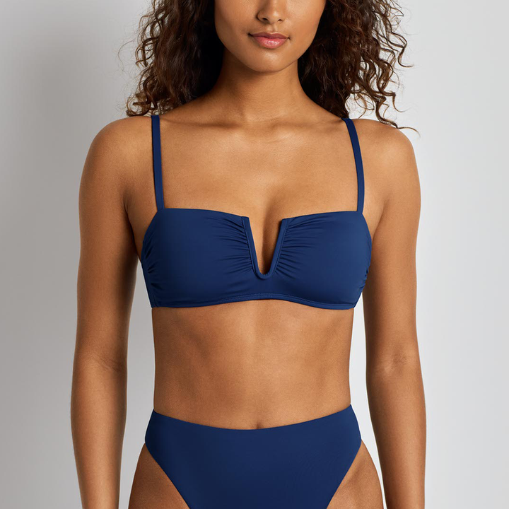 Shirred U Wire Bra Top Blue Saturn