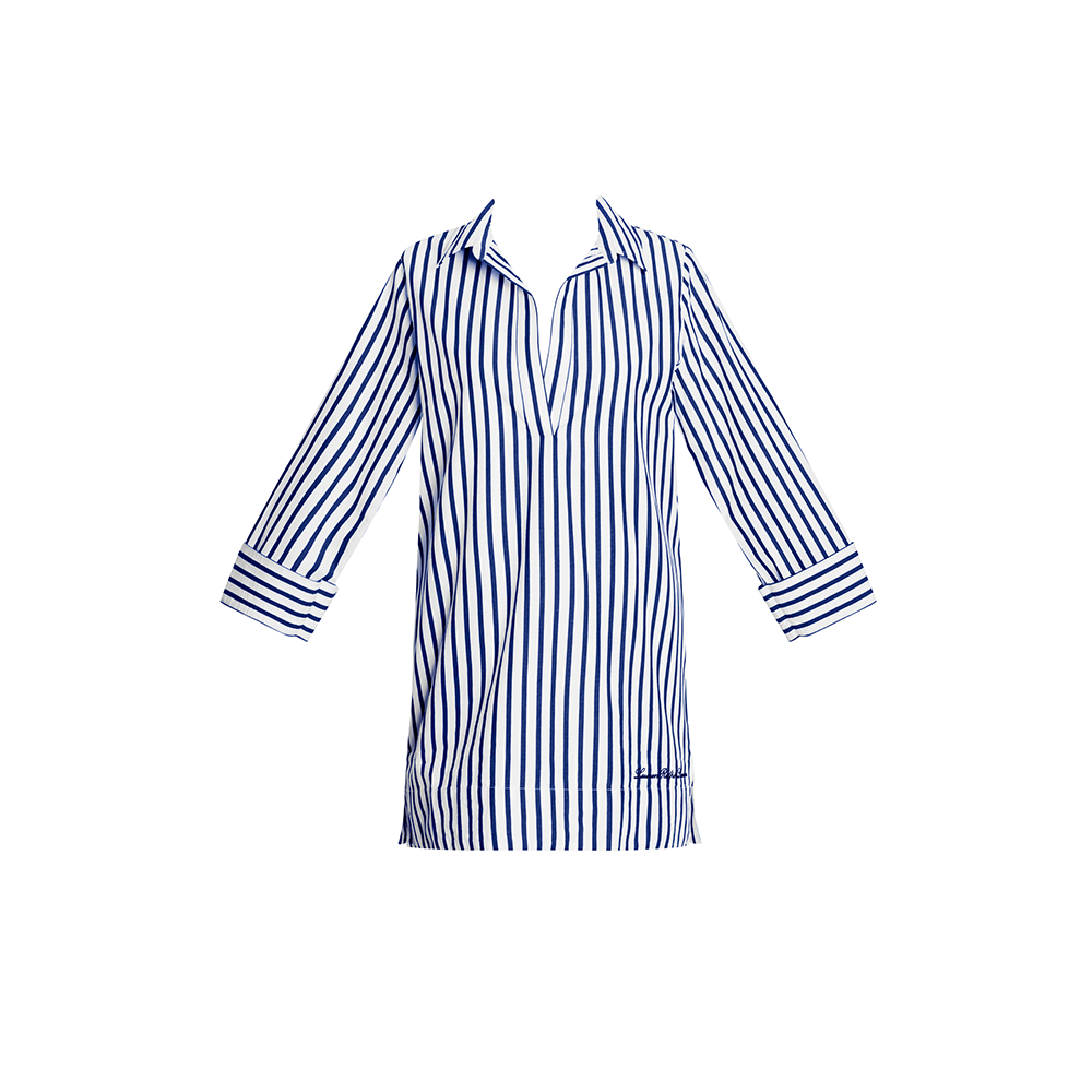 Wide Cuff Tunic Coverup Blue Stripe