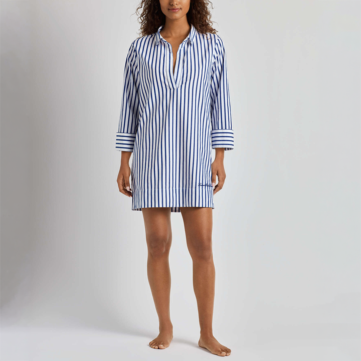 Wide Cuff Tunic Coverup Blue Stripe