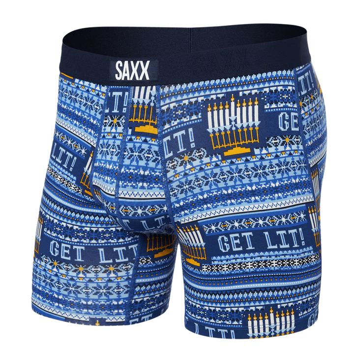 Vibe Super Soft Comfort Blend Boxer Brief 5" Hannukah Sweater-Navy