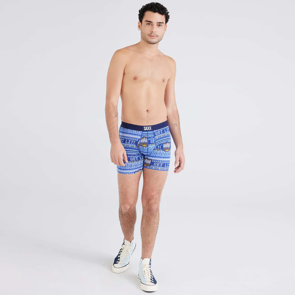 Vibe Super Soft Comfort Blend Boxer Brief 5" Hannukah Sweater-Navy