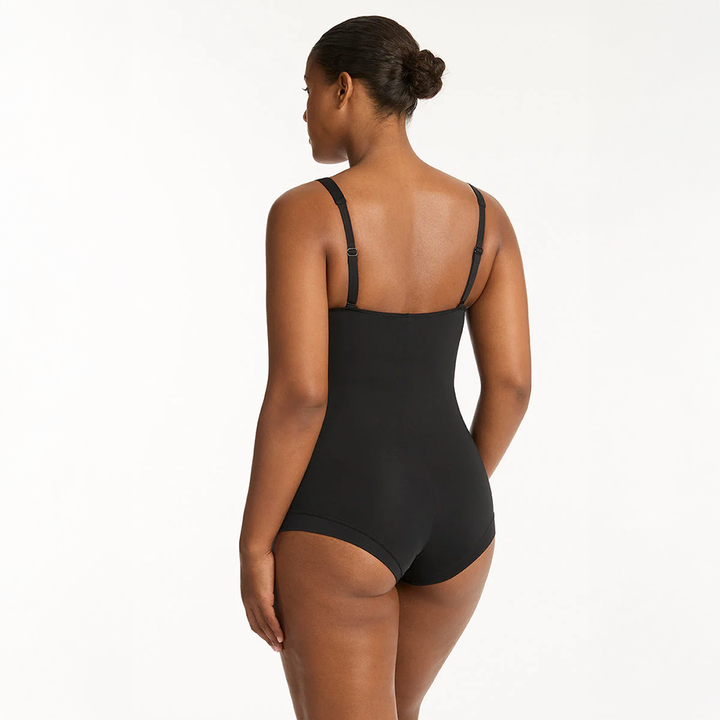 Eco Essentials Twist Front Boyleg One Piece Black