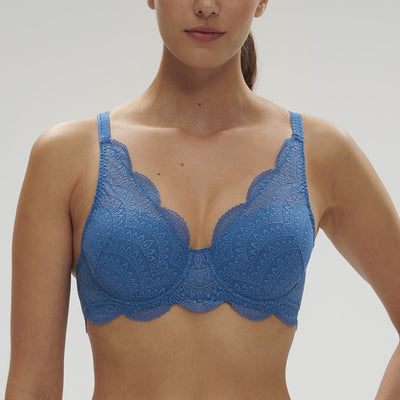 Women Lace Push Up Bra,Soft Underwire Padded Add Cups Lift Up Everyday Bra  (Color : Blue Skin, Size : (36) 36B)