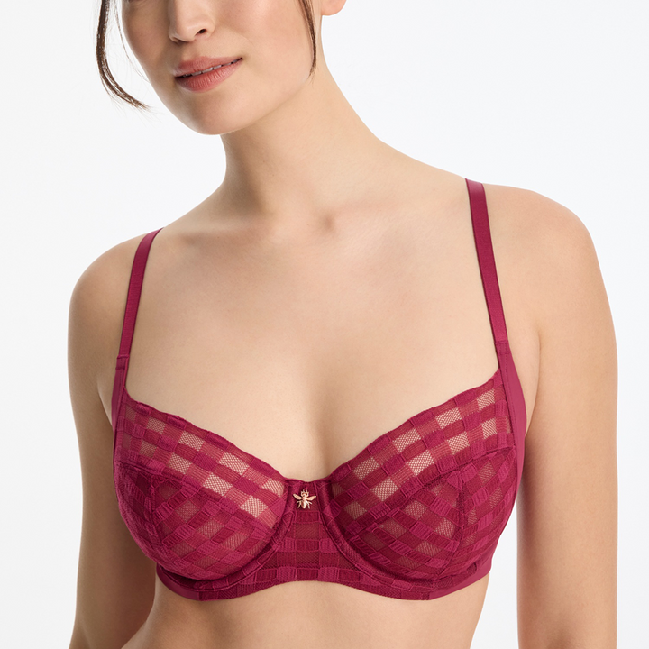 Bonbon Full Coverage Gingham Lace Bra Maraschino 336255