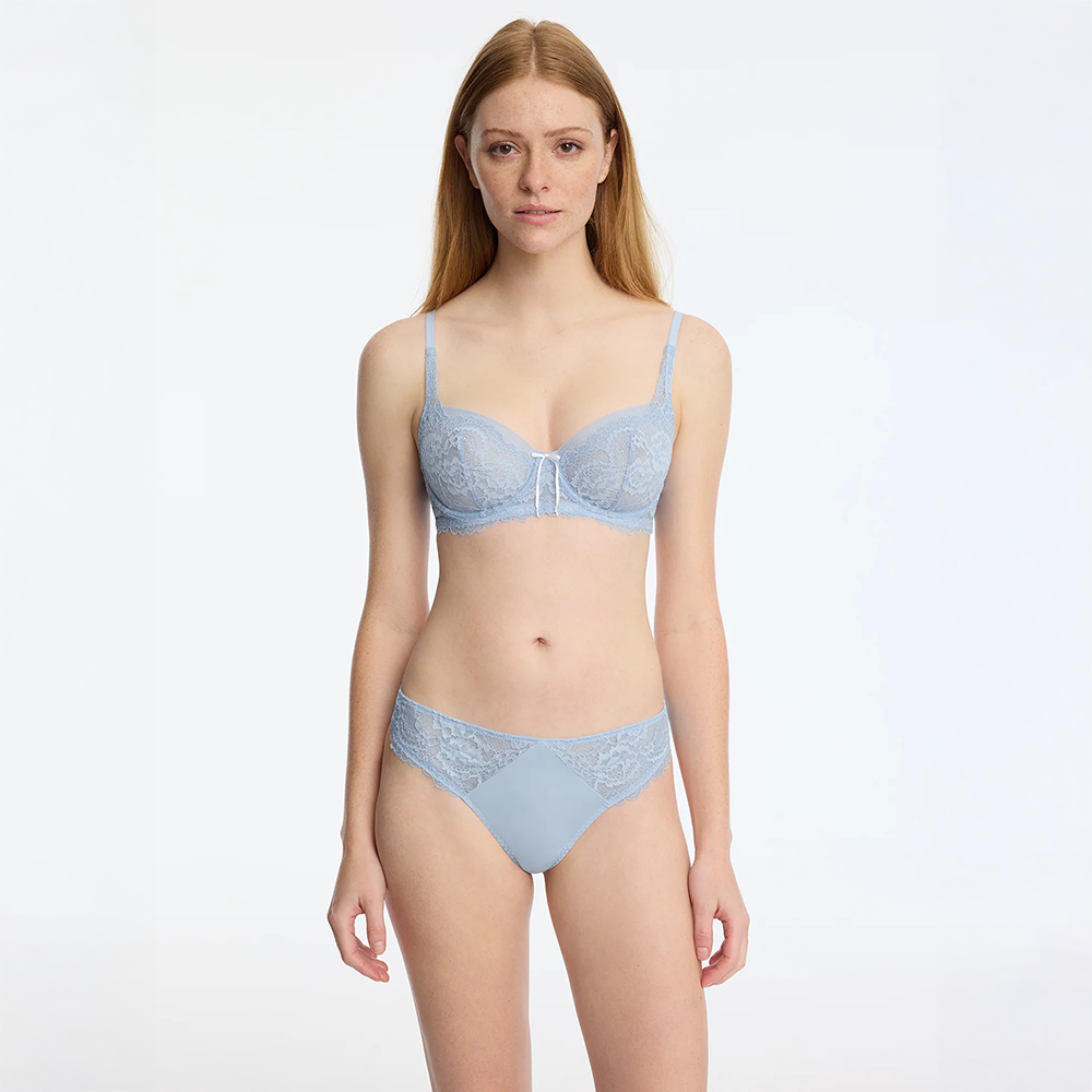 Minx Lace Trim Thong Blue Moon