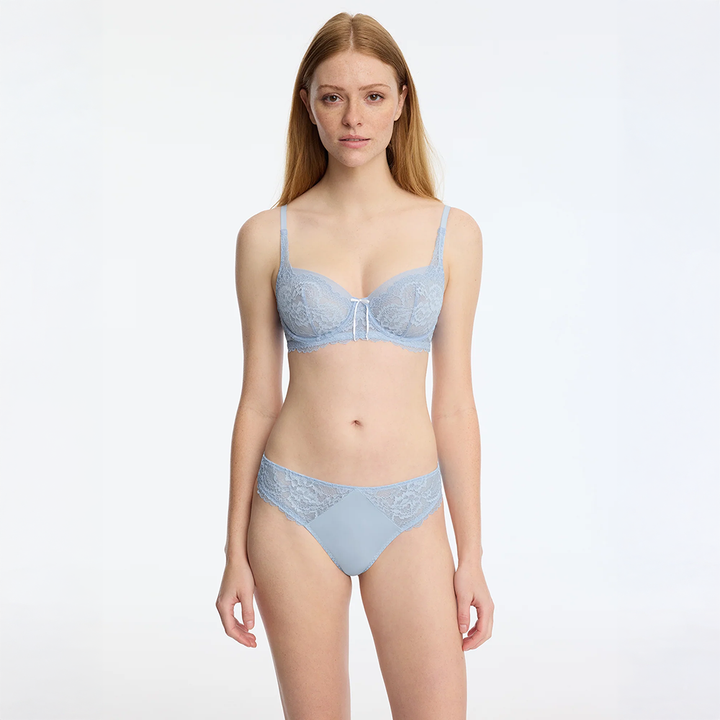 Minx Lace Trim Thong Blue Moon