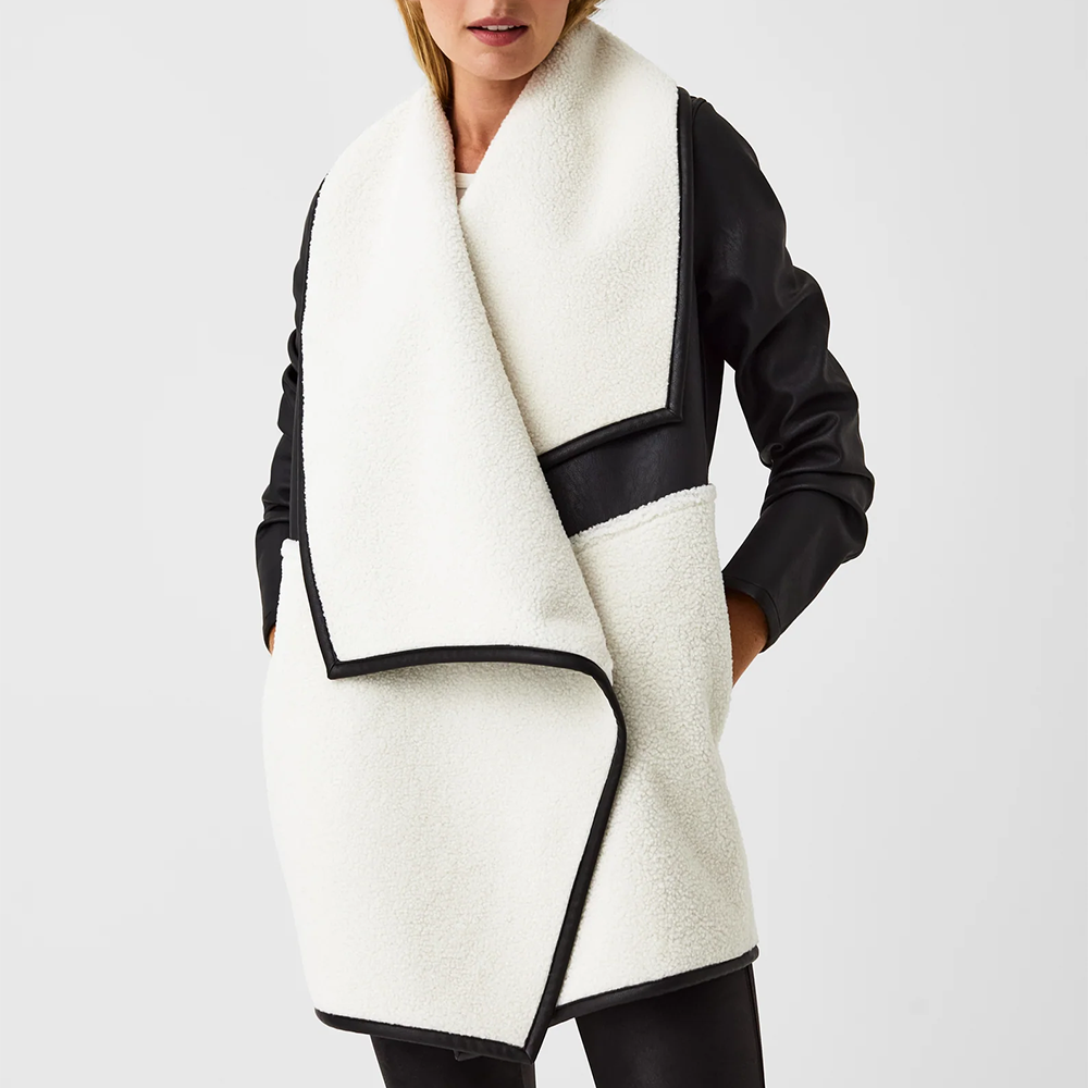 Spanx Fleece & Faux Leather Long Wrap Jacket 50448r – Petticoat