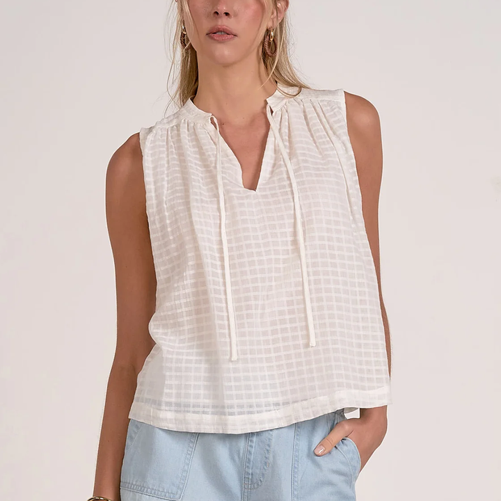 Woven Tie V-Neck Sleeveless Flowy Top