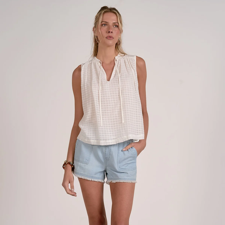 Woven Tie V-Neck Sleeveless Flowy Top