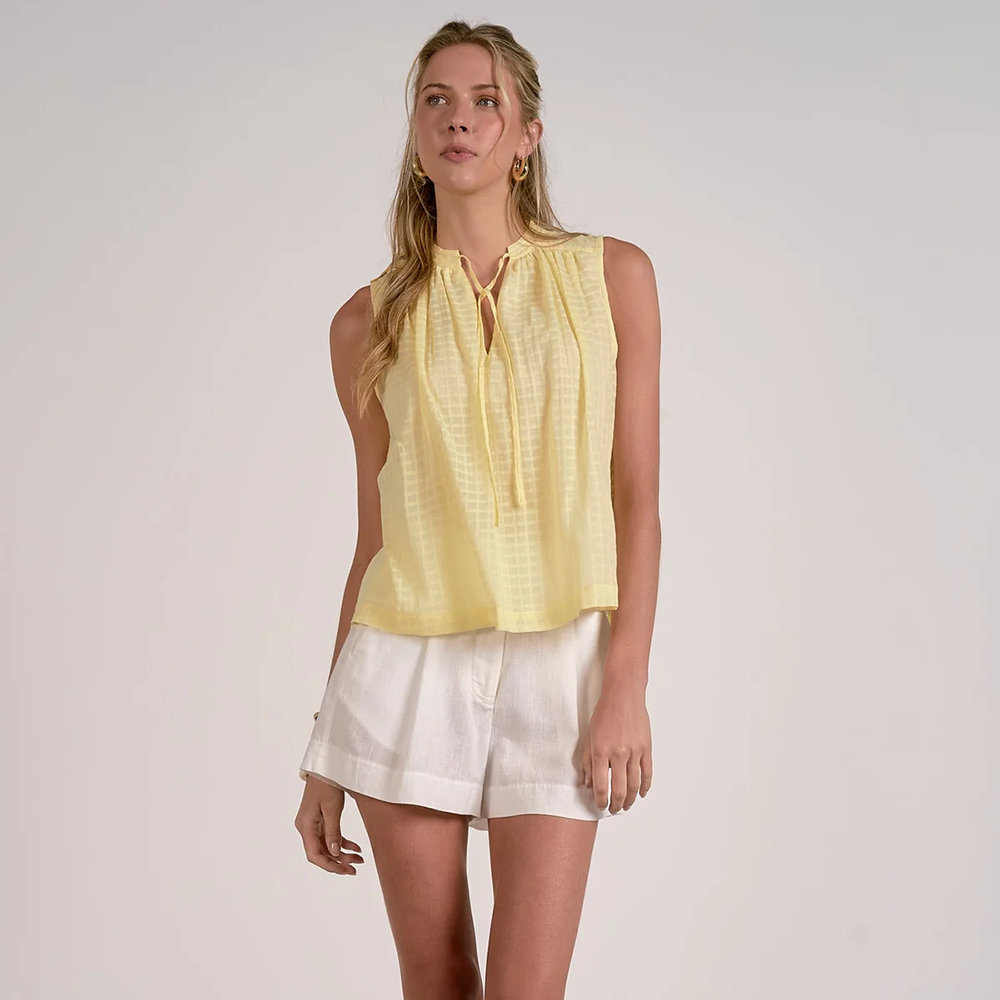 Woven Tie V-Neck Sleeveless Flowy Top