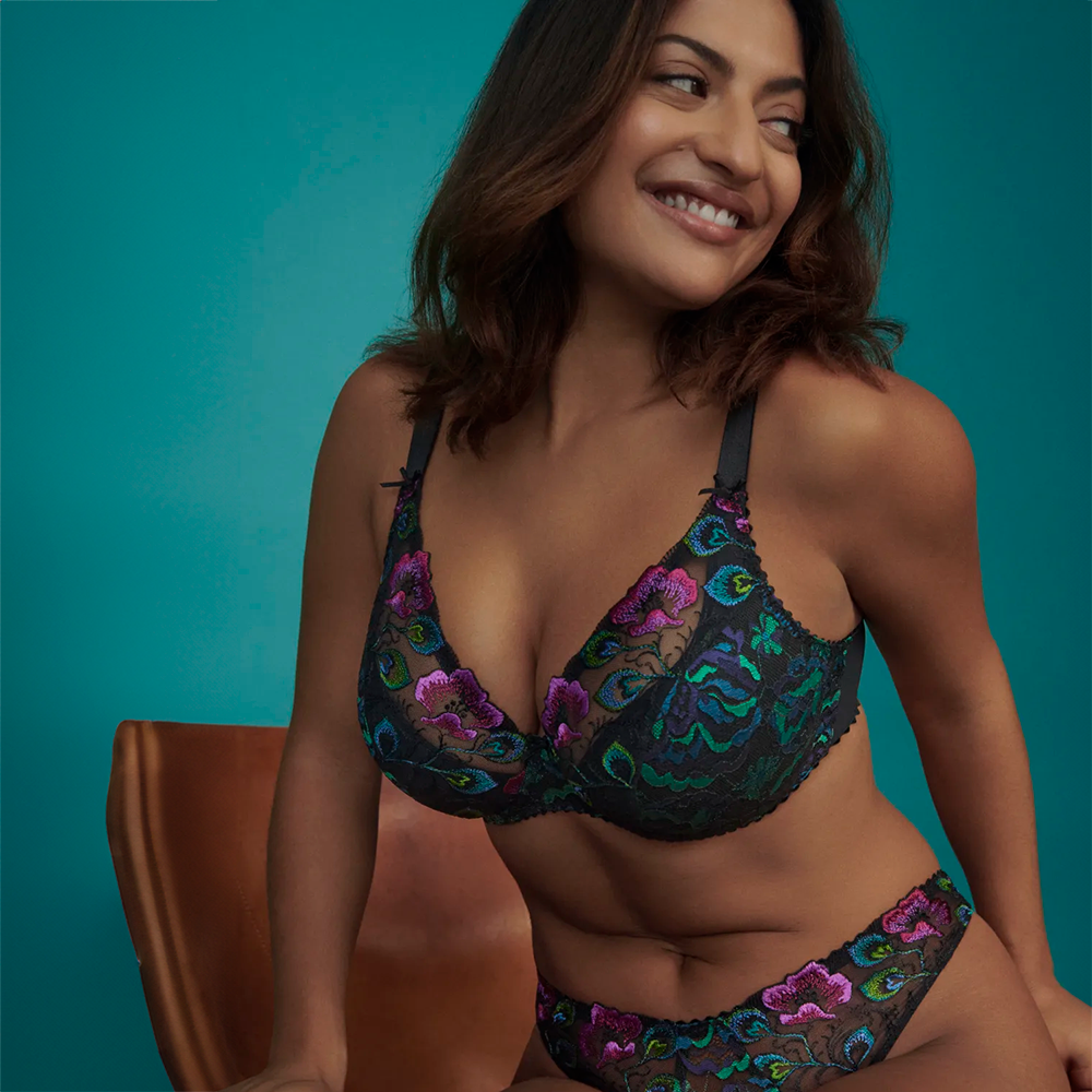 San Angel Half Padded Plunge Bra Peacock Feather