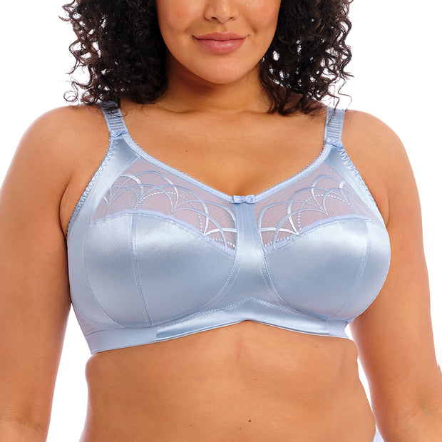 Underwire bra with soft cups and lace in heather blue/ecru - in