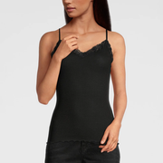Oscalito Spaghetti Top in Wool and Silk with Leavers Lace 3408 Black