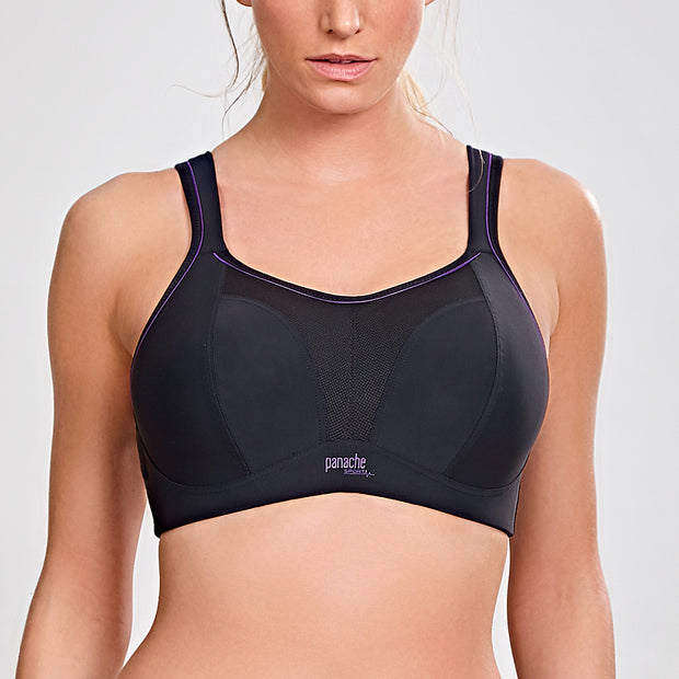 Panache 5021 Full Busted Underwire Lined Sport Bra Size 30E Black NWT Free  Ship