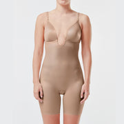 Suit Your Fancy Plunge Low Back Mid Thigh Bodysuit - Nude